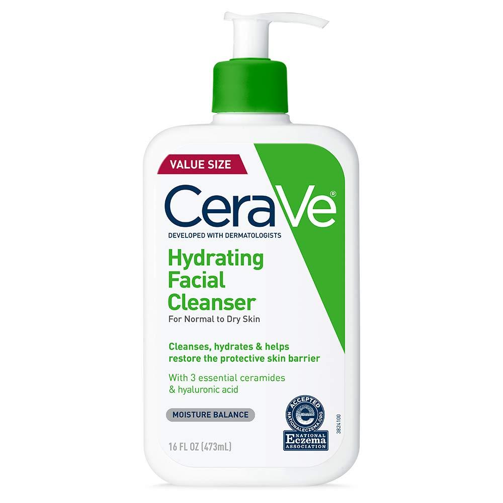 CeraVe Hydrating Facial Cleanser, Moisturizing Non-Foaming Face Wash with Hyaluronic Acid, Ceramides 473mL ( Made in USA)