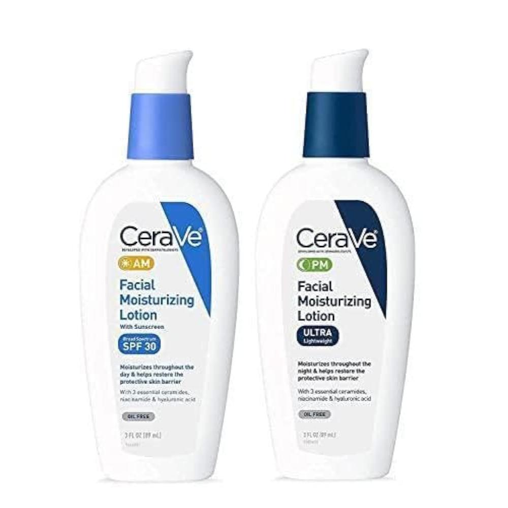 CeraVe Day & Night Face Lotion Skin Care Set, Contains AM with SPF 30 and PM Face Moisturizer, Fragrance Free 178mL