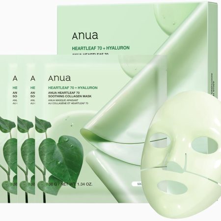 ANUA Heartleaf 70 Soothing Collagen Mask, Overnight Face Mask for Glass Skin, hyaluronic acid,  Facial Mask for Sensitive Skin, Natural Color, Korean Skin Care (38g, 4ea)
