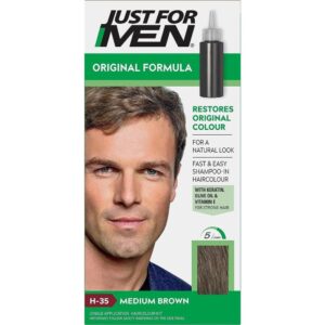 Just For Men Shampoo-In Color Formerly Original Formula Men's Hair Color with Keratin and Vitamin E for Stronger Hair, Medium Brown, H-35