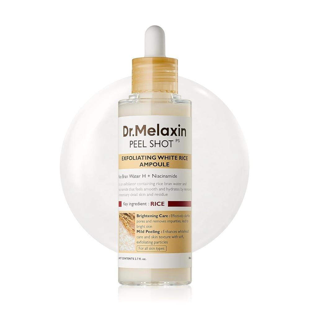 Dr. Melaxin Peel Shot Glow White Rice Peeling Ampoule, Dead Skin Gentle Exfoliating Ampoule with Rice Water Extract, AHA BHA, Niacinamide, Daily Skin Texture Care, All Skin Types, Korean Skincare 80 mL